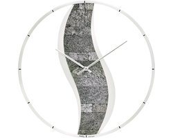 AMS W9646 - Wandklok - Rond - Analoog - Hout - Aluminium - Stenen pad - Zilverkleurig