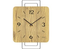 AMS W9700 - Wandklok - Analoog - Vierkant - Quartz - Metaal - Hout - LichtBruin/Beige - Zwart