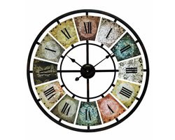 AMS Wandklok 9644 - 80 cm XXL wandklok / Het artikel is gemaakt van metaal/hout. / Quartz uurwerk / Grote analoge wandklok XXL