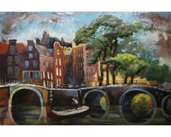 Amsterdam - 3D Metaalschilderij - schilderij - wanddecoratie - Grachten - 120 x 80 cm - woonkamer slaapkamer
