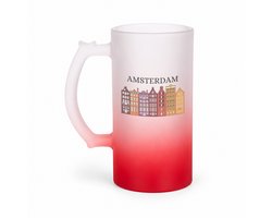 Amsterdam bierglas frosted rood - 470 ml - Amsterdam - Amsterdammers - bierpul - de echte Amsterdam liefhebbers - Rijtjeshuizen - bierglazen - oktoberfest