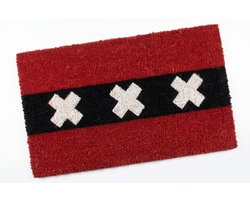 Amsterdam Deurmat - Kokosvezel - 40 x 70 cm - Amsterdamse vlag - Ajax - Origineel Cadeau - Deurmat buiten - Antislip