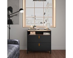 Amsterdam Dressoir Met 2 Lades - Zwart / Licht Kastanje Look