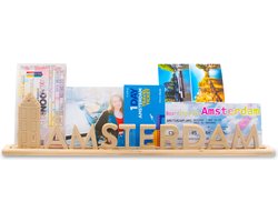 Amsterdam, houten Letter standaard Souvenir met grachtenpand: kan gepersonaliseerd worden met fotos en tickets