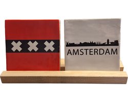 Amsterdam - Keramische decoratie van 2 tegel met tekst