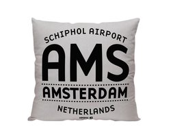 Amsterdam Letters (AMS) - Sierkussen - Kleur Grijs - 40 x 40 cm - Reizen / Vakantie - Reisliefhebbers - Voor op de bank/bed