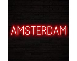 AMSTERDAM - Lichtreclame Neon LED bord verlicht | SpellBrite | 96,14 x 16 cm | 6 Dimstanden & 8 Lichtanimaties | Reclamebord neon verlichting