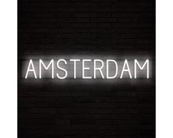 AMSTERDAM - Lichtreclame Neon LED bord verlicht | SpellBrite | 96,14 x 16 cm | 6 Dimstanden & 8 Lichtanimaties | Reclamebord neon verlichting