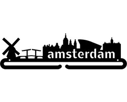 Amsterdam Medaillehanger zwarte coating - staal - (35cm breed) - Nederlands product - incl. cadeauverpakking - sportcadeau - medalhanger - medailles - marathon - muurdecoratie