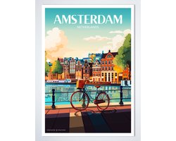 Amsterdam Poster 50 x 70 cm - Stadsposter - Grachtenpanden - Woonaccessoires