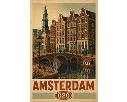 Amsterdam Poster - Steden Posters - Nederland - Tekst - Westerkerk - Grachten - Wanddecoratie Woonkamer - 180 gram papier - 6645WV - Formaat 60 x 90cm