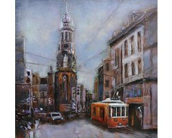 Amsterdam - Schilderij - metaalschilderij -Stads gezicht - tram - 100x100cm