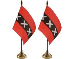 Amsterdam tafelvlaggetjes - 2x stuks - 10 x 15 cm - met gouden standaard - H27 cm - landen versiering - feestartikelen
