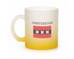 Amsterdam theeglas frosted geel - 330 ML - Amsterdam - Amsterdammers - theemok - theeglazen - koffiebeker - Amsterdam liefhebbers - Vlag XXX - Hoofdstad Nederland