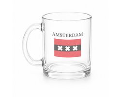 Amsterdam theeglas transparant - 330 ML - Amsterdam - Amsterdammers - theemok - theeglazen - koffiebeker - Amsterdam liefhebbers - Vlag XXX - Hoofdstad Nederland