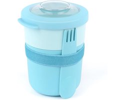 Amuse Life - Lunchpot - Ontbijtbeker - Morning & Noon Bowl - Met spork en rekker - 2 compartimenten 500 + 150 ml - blauw