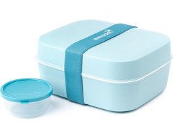 Amuse Lunchbox 3-in-1 - Brooddoos - met Rekker en Sauspotje - Microgolfoven Veilig - Vaatwasser en Diepvries Bestendig - Blauw