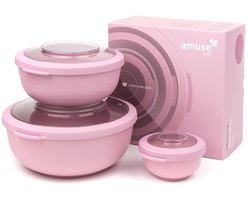Amuse Lunchbox - Set van 3 - Tritan Deksel - Stapelbaar - Vaatwasser- en Magnetronbestendig - Roze - 200 + 1000 + 2000 ml