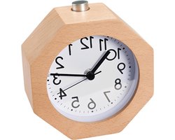 Analoge wekker - Bureauklok Hout - Rustig Ontwaken - Uniek Achthoek Design - 55 x 11 cm - Beige