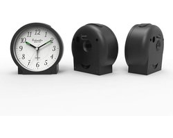 Analoge wekker met licht en stil uurwerk - Zwart