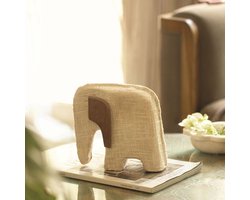Anarva Groot Ecomix Stof & Mangohout Olifant Sculptuur - Handgemaakte Indiase Kunst Woondecoratie