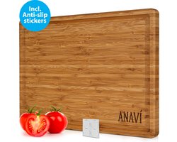 Anaví Bamboe Snijplank – Houten Snijplank met Handvaten – Snijplank met Sapgeul - Antibacterieel - 40x28x2,5 cm - Borrelplank
