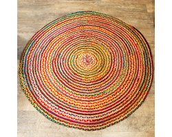 Ancient Wisdom - Badkamermat - Ronde mat van jute en gerecycled katoen - badmat - badkameraccessoire - vloermat - eco-vriendelijk - jute mat