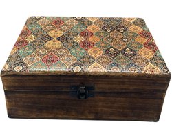 Ancient Wisdom - Decoratief dienblad - Grote keramische doos met glazuur en houten frame - decoratie - opbergdoos - interieur - servies - accessoires