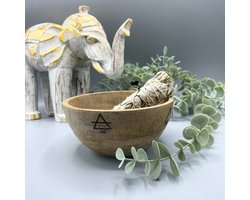 Ancient Wisdom - Decoratief dienblad - Houten kom smudge rituele offers multicolor 12x8cm - gerecycled glas - handgemaakt - uniek - interieur - eco-vriendelijk - ambachtelijk