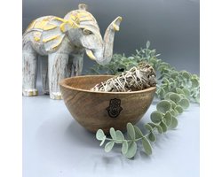 Ancient Wisdom - Decoratieve schaal - Houten smudge kom Hamsa 14x7cm multicolor - ritueel - offerandes - wierook - altaar - spiritualiteit