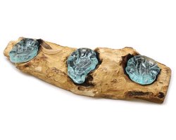 Ancient Wisdom - Kandelaar - Platte drievoudige kaarsenhouder van gamal hout en gerecycled glas - multicolor - interieur - decor - verlichting - sfeermaker - kaarsenhouder