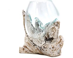 Ancient Wisdom - Kom - Gesmolten glas op witgekalkt hout - multicolor - gerecycled - ecologisch - duurzaam - handgemaakt - ambachtelijk - uniek