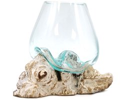Ancient Wisdom - Kom - Gesmolten glas op witgekalkt hout - Multicolor - Gerecycled glas - Houten schaal - Duurzaam - Milieuvriendelijk - Ecologisch