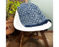 Ancient Wisdom - Plaid - Handgemaakte indigo plaid 170x120cm van katoen en hennep - deken - sjaal - interieur - woonaccessoire - accessoire