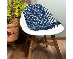 Ancient Wisdom - Plaid - Handgemaakte indigo plaid 170x120cm van katoen en hennep - dekens - woonaccessoires - textiel - trendy - decoratie