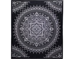 Ancient Wisdom - Sprei - zwart-wit katoenen tweepersoons sprei - beddengoed - dekbed - slaapkamer - decoratie - textiel