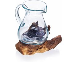 Ancient Wisdom - Waterglas - Molton glas met hout - gerecycled glas - eco-vriendelijk - drinkglas - tafelaccessoire - duurzaam
