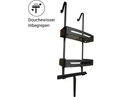 Andabo Doucherek - Hangend Doucherek - Inclusief Douchewisser - Badkamerrek - Badkamer Accessoires - Zonder Te Boren - RVS - 2 Laags - 73 CM* 32,5 CM* 12 CM* - Zwart
