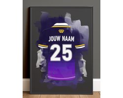 Anderlecht Voetbal Poster Gepersonaliseerd - Inclusief Zwarte Lijst - Formaat A2 (42 x 59.4 cm) - Paars Wit - Voetbalcadeau met Naam & Rugnummer - Wanddecoratie Fans