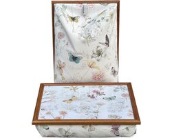 Andrews Laptray, Schoottafel, Schootkussen, Laptoptafel, Dienblad met kussen Vlinders tussen de Bloemen - 40,5x30,5x9 cm