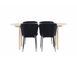 Andy eethoek tafel 90x180cm en 4 teddy stoelen whitewash.