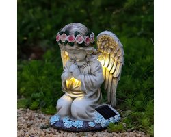 Angel Shaped Garden Statues - Cute Angel Solar Garden Lights - Resin Weatherproof Cemetery Prayer Figurine - Decoratie voor Buiten - 20.5 x 15.5 x 14 cm