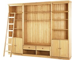 Anita|Wandkast met 2 boekenkasten, 1 lowboard, 1 ladder van grenen