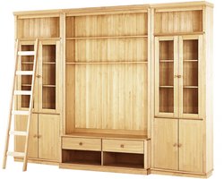 Anita|Wandkast met 2 boekenkasten, 1 lowboard, 1 ladder van grenen