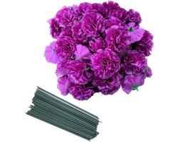 Anjer Bloemhoofd Set voor Diwali Decoratie en Woondecoratie - Kunstbloemen - Goudsbloem Ornamenten - Vaasvullers - 50 stuks met Stengels - 5 cm Bloemblaadjes - Feestelijke Sfeercreatie