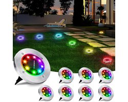 ANMI® 8 Stuks LED Zonne-energie Vloerlamp - Waterdichte Tuinlamp met RGB Kleuren, Solar Tuinverlichting voor Pad, Oprit, Tuin, Veranda, Zwembad