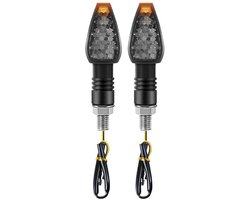 ANMI® Set van 2 LED Motorfiets Richtingaanwijzers – 14 LED’s – 12V – Amber – Dynamisch Stromend Licht – Voor & Achter – Universeel