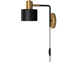 ANMI® Zwarte en Gouden E27 Wandlamp - Vintage Industriële Stijl - Verstelbare Binnenlamp met Stekker en 1,8m Kabel - Metalen Verlichting - voor Slaapkamer Woonkamer Keuken Gang