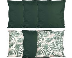 Anna Collection Bank/sier/tuin kussens - binnen/buiten - set 6x stuks - groen/palm print - 45 x 45 cm