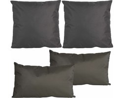 Anna Collection Bank/Tuin kussens set - binnen/buiten - 4x stuks -antraciet grijs - In 2 formaten laag/hoog